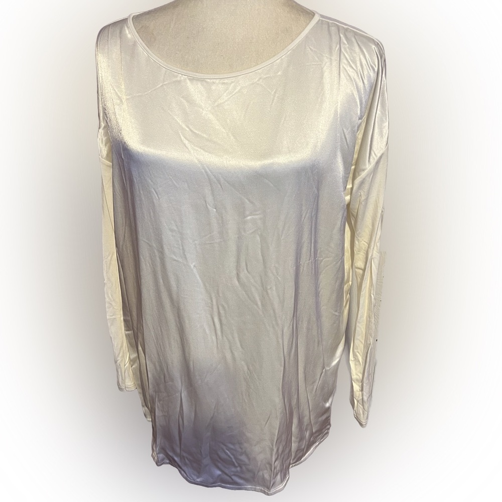 NWT Rayon Ivory Cream Long Sleeve Blouse MP